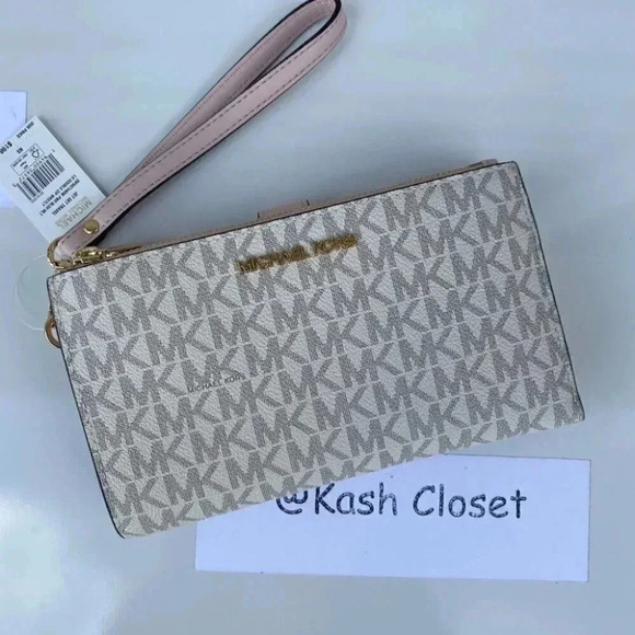 Michael Kors MK Double Zip Wristlet Wallet -Powder Blush Multi - Picture 1 of 7